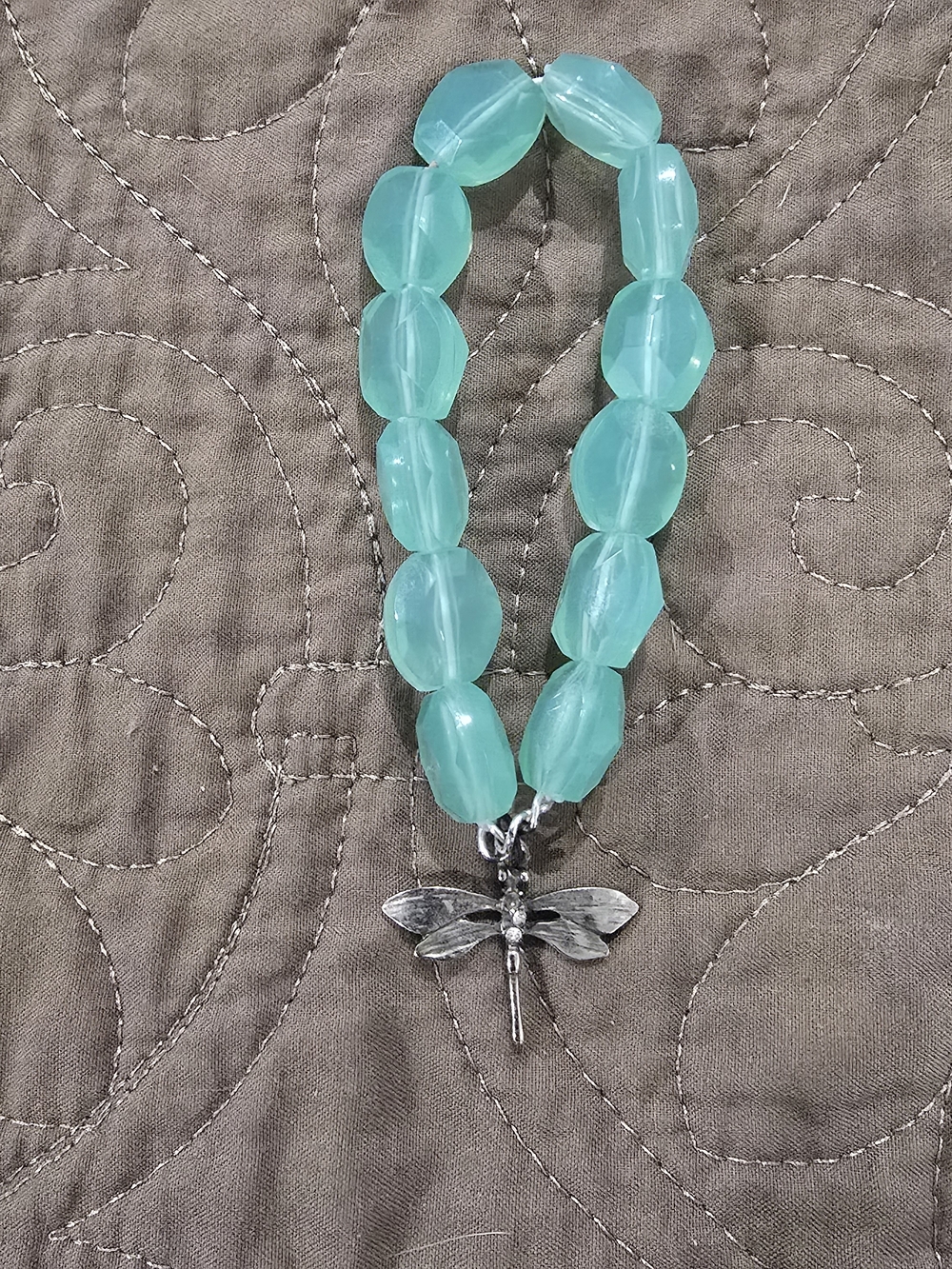 Aqua Bead Bracelet with Dragonfly Charm
